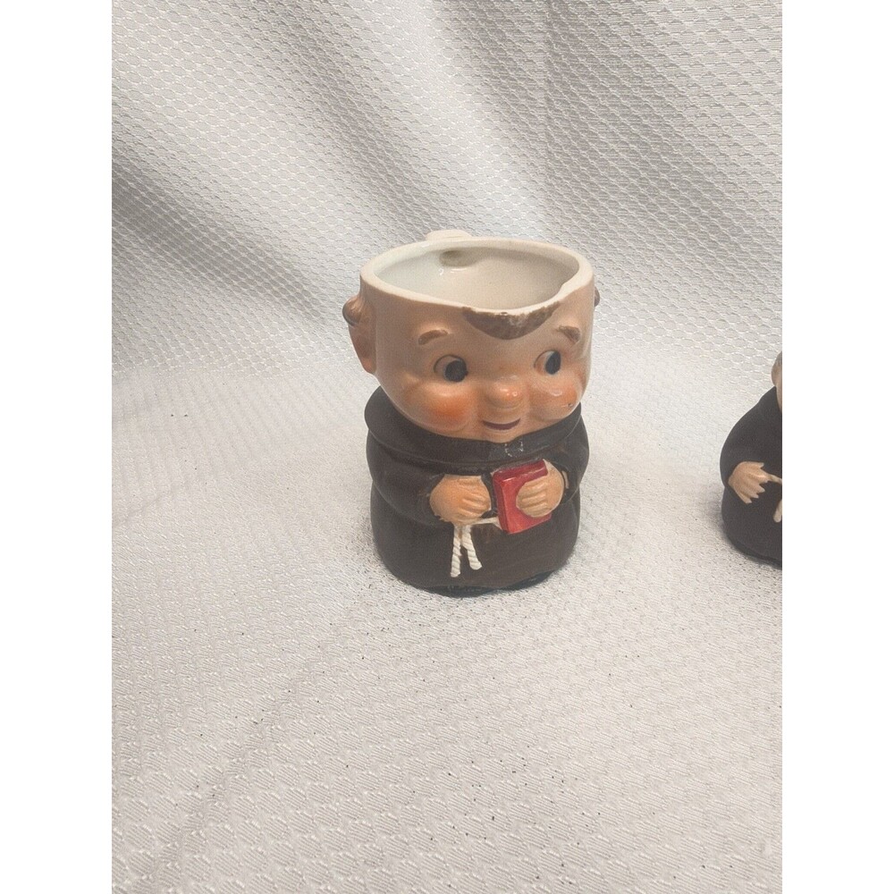 Vintage Goebel Friar Tuck 3 Pc Lot Lidded Sugar Bowl Salt and Pepper Shakers